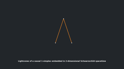 Lightcones of a causal 1-simplex embedded in 2-dimensional Schwarzschild spacetime